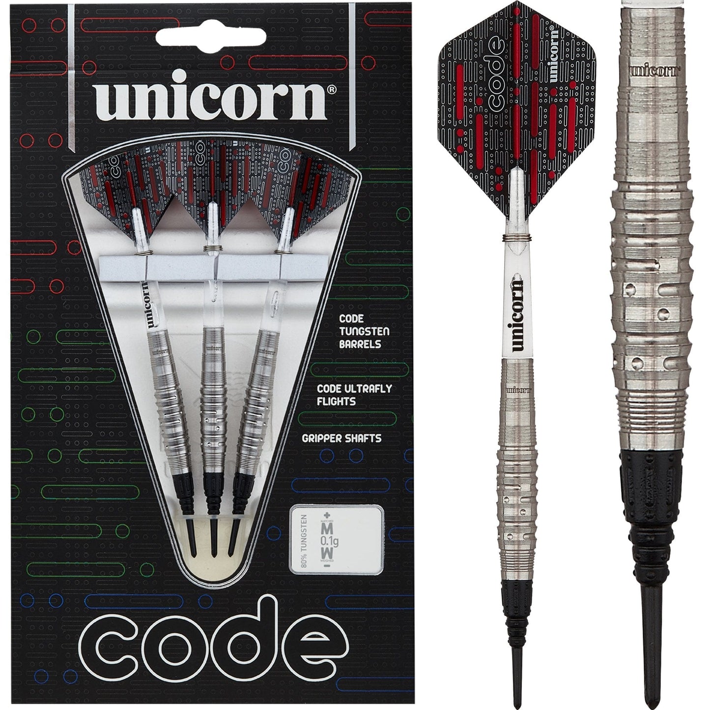 *Unicorn Code Darts - Soft Tip - Code Grip Pattern - Red 18g