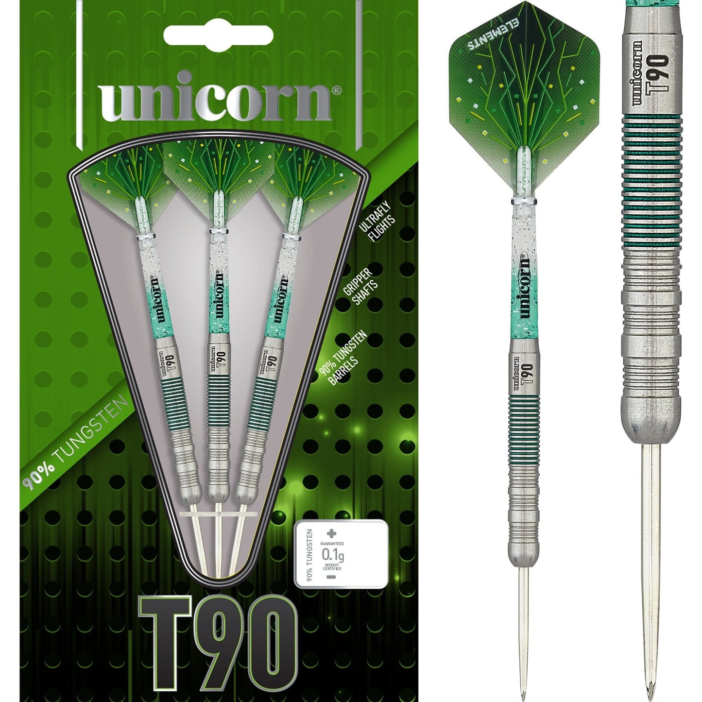 Unicorn T90 Darts - Steel Tip - Core XL - S1 - Green 21g