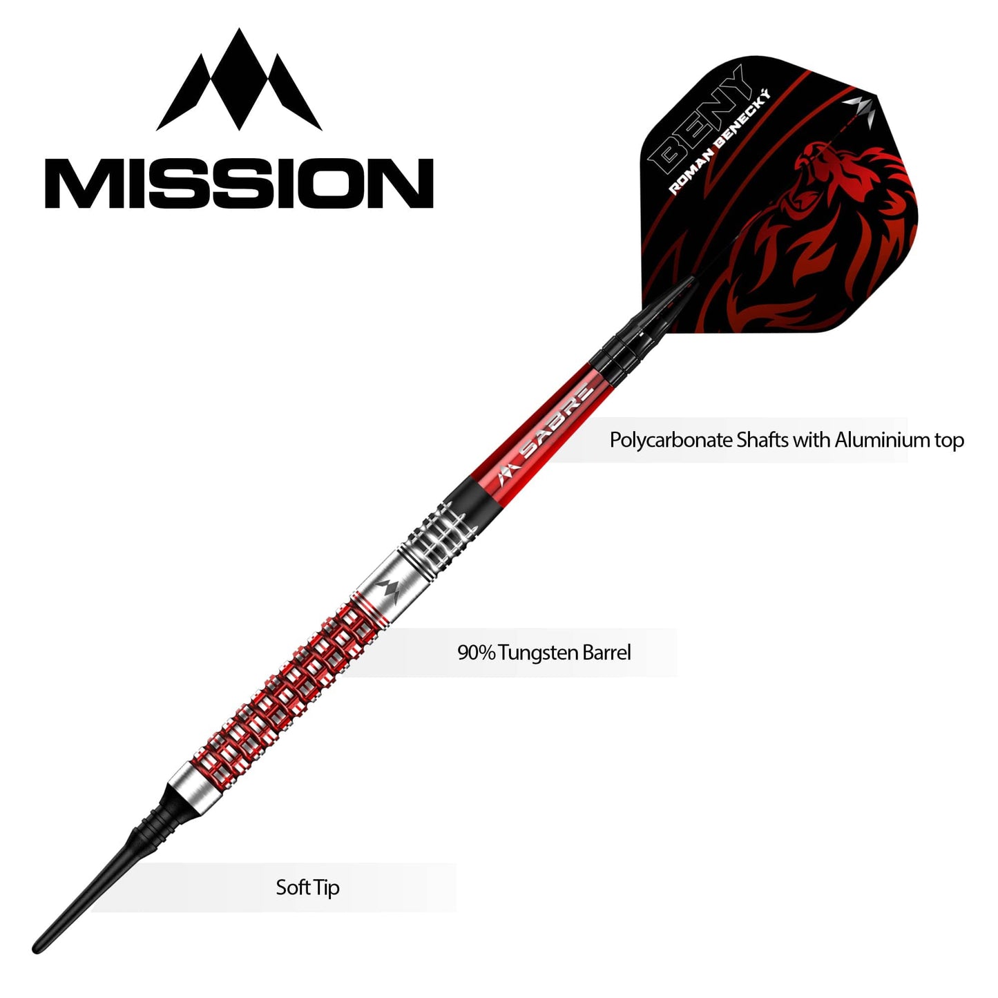 Mission Roman Benecky Darts - Soft Tip - Black & Red - 18g 18g