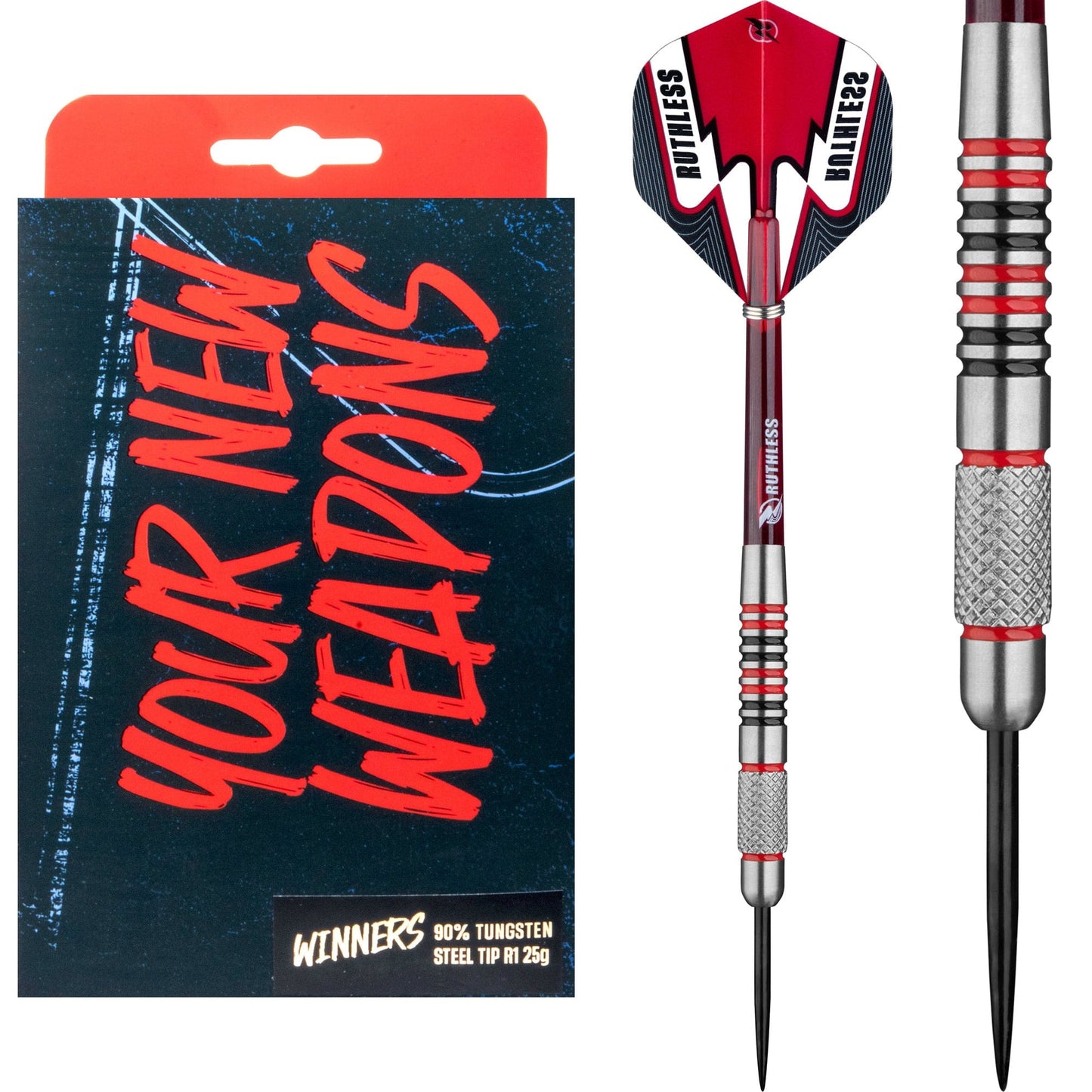 Ruthless Winners Darts - Steel Tip - Front Knurl - Black & Red - 25g 25g