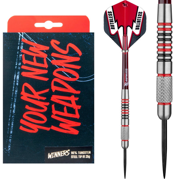 Ruthless Winners Darts - Steel Tip - Front Knurl - Black & Red - 25g