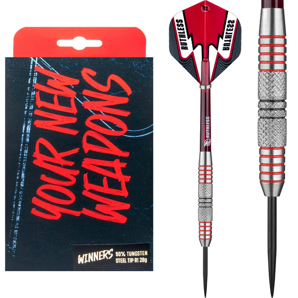 Ruthless Winners Darts - Steel Tip - Centre Knurl - Black & Red - 28g