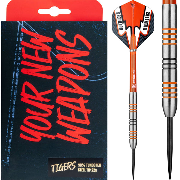 Ruthless Tigers Darts - 90% Steel Tip Tungsten - Ringed - 22g