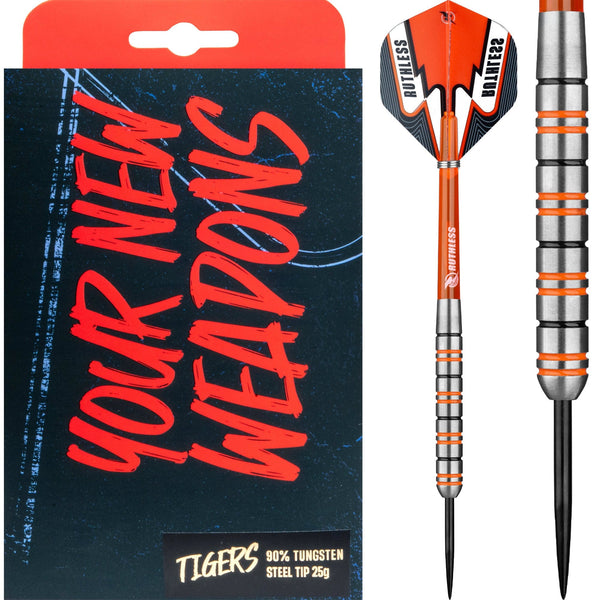 Ruthless Tigers Darts - 90% Steel Tip Tungsten - Ringed - 25g