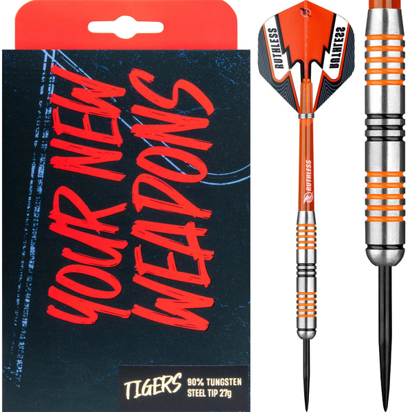 Ruthless Tigers Darts - 90% Steel Tip Tungsten - Ringed - 27g