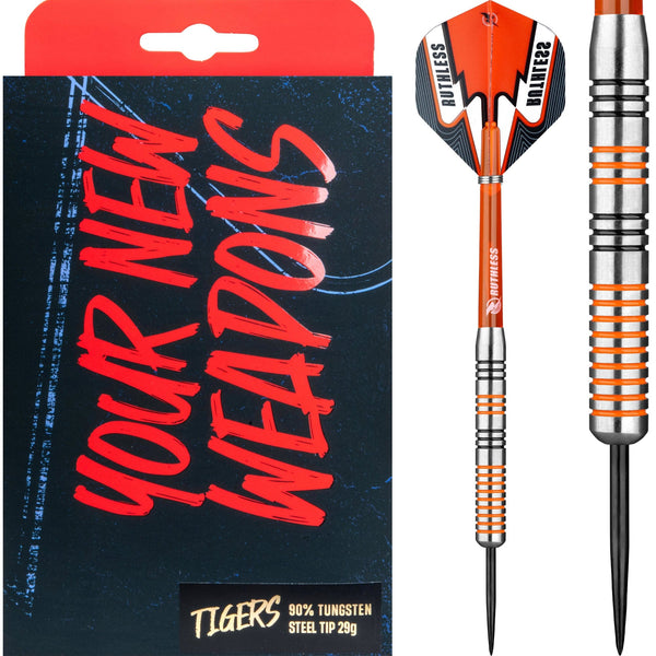 Ruthless Tigers Darts - 90% Steel Tip Tungsten - Ringed - 29g
