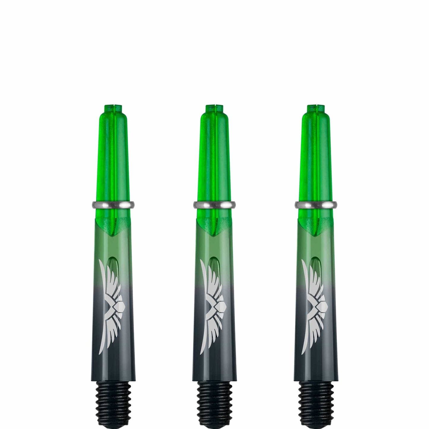 Shot Eagle Claw Dart Shafts - with Machined Rings - Strong Polycarbonate Stems - Black Green Short