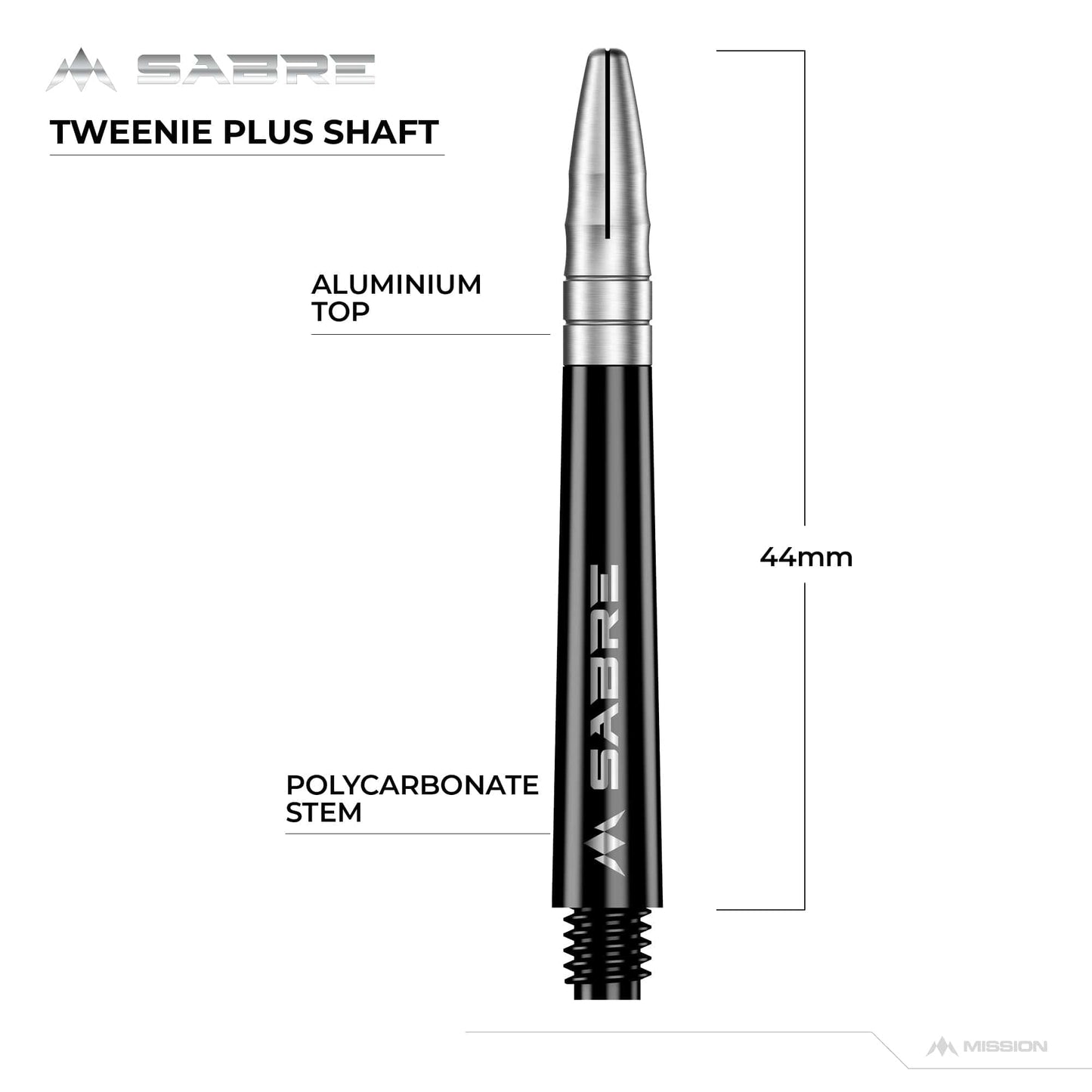 Mission Sabre Shafts - Polycarbonate Dart Stems - Black - Silver Top