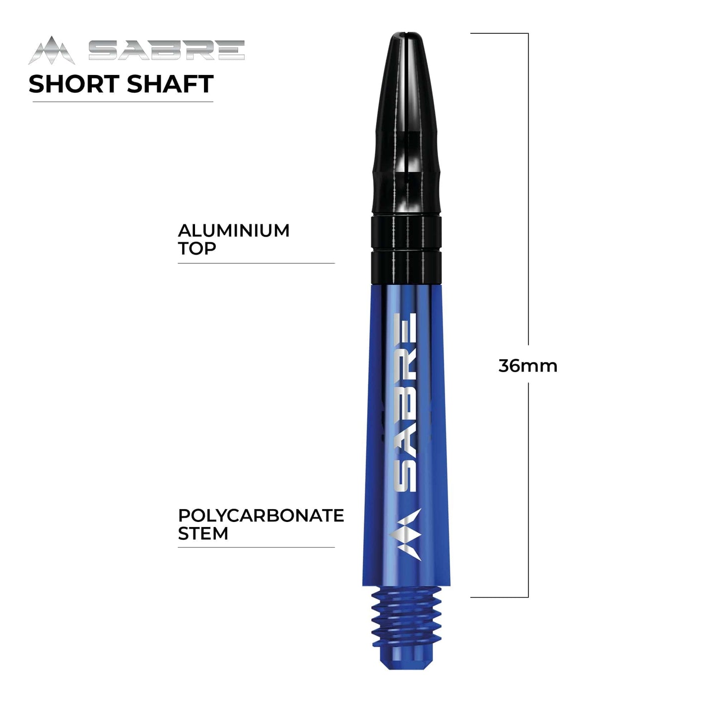 Mission Sabre Shafts - Polycarbonate Dart Stems - Blue - Black Top