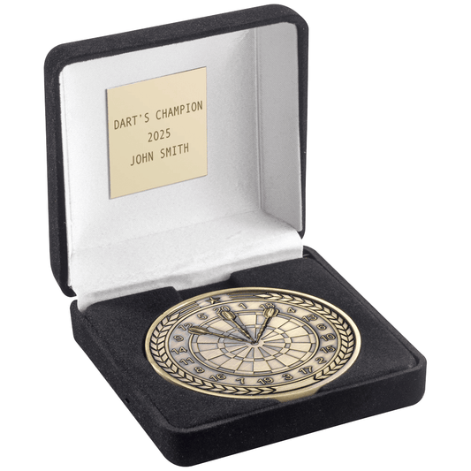 Dartboard Medallion - in Presentaton Box - Antique Gold