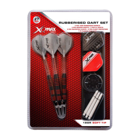 XQMax Rubberised Soft Tip Dart Set - with Extras - Black - 18g