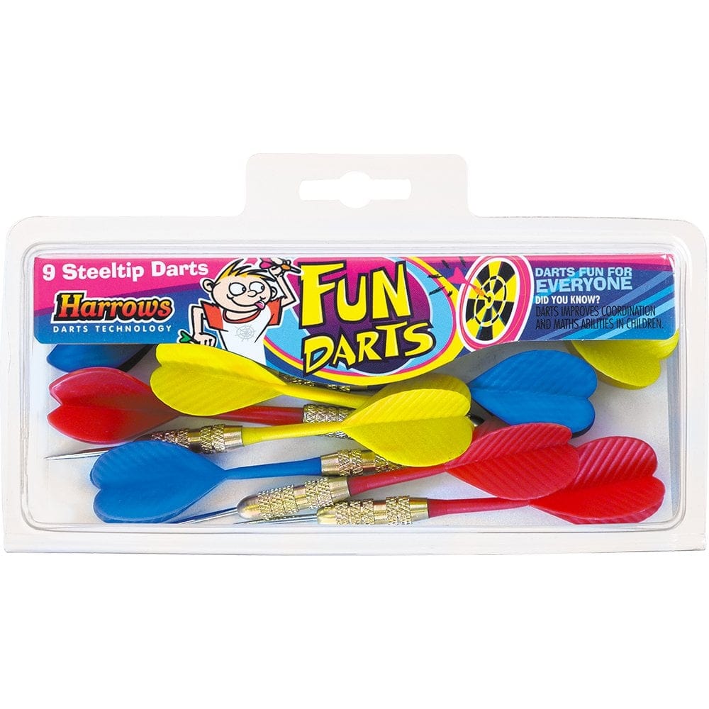Harrows Fun Darts - 3 Sets of Colour Coded Pub Darts - Steel Tip