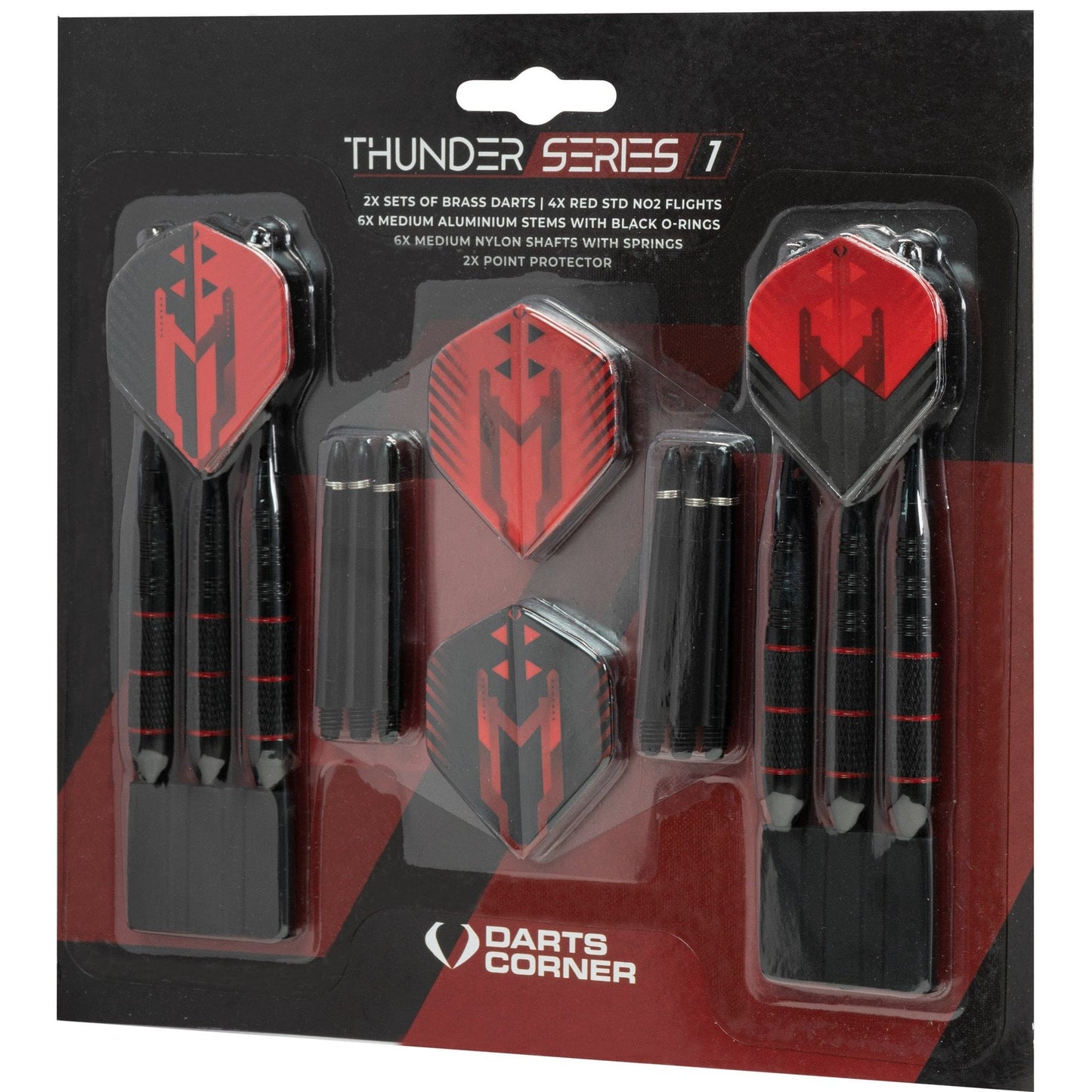 Darts Corner - Thunder Series 1 - Steel Tip Brass - 2 Sets Darts - M1 - Black & Red - 22g 22g