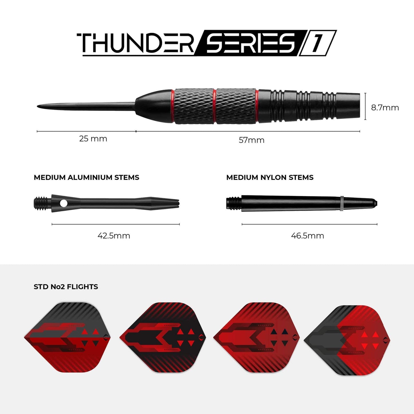 Darts Corner - Thunder Series 1 - Steel Tip Brass - 2 Sets Darts - M1 - Black & Red - 22g 22g
