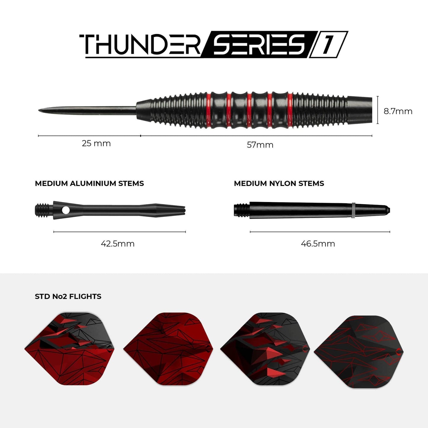 Darts Corner - Thunder Series 1 - Steel Tip Brass - 2 Sets Darts - M4 - Black & Red - 21g 21g