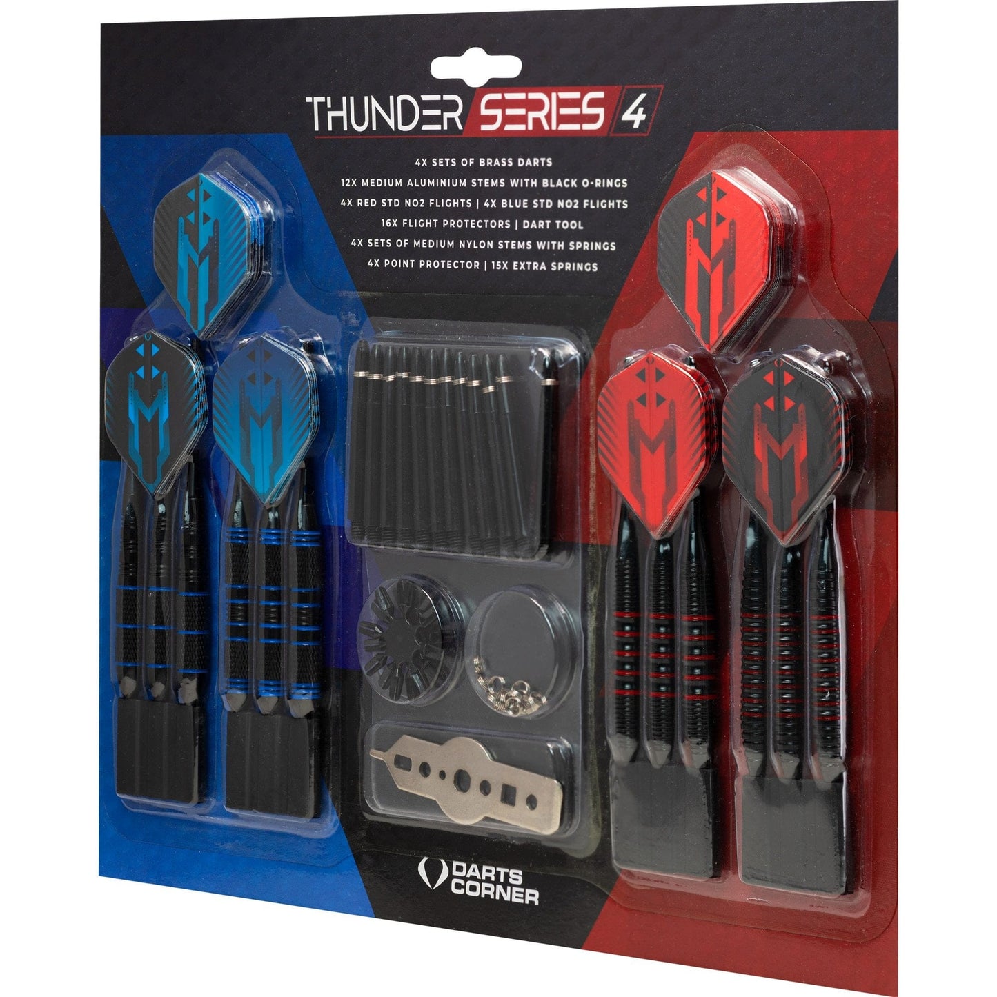 Darts Corner - Thunder Series 4 - Steel Tip Brass - 4 Sets Darts - Blue & Red - 21g 22g 23g 24g 23g
