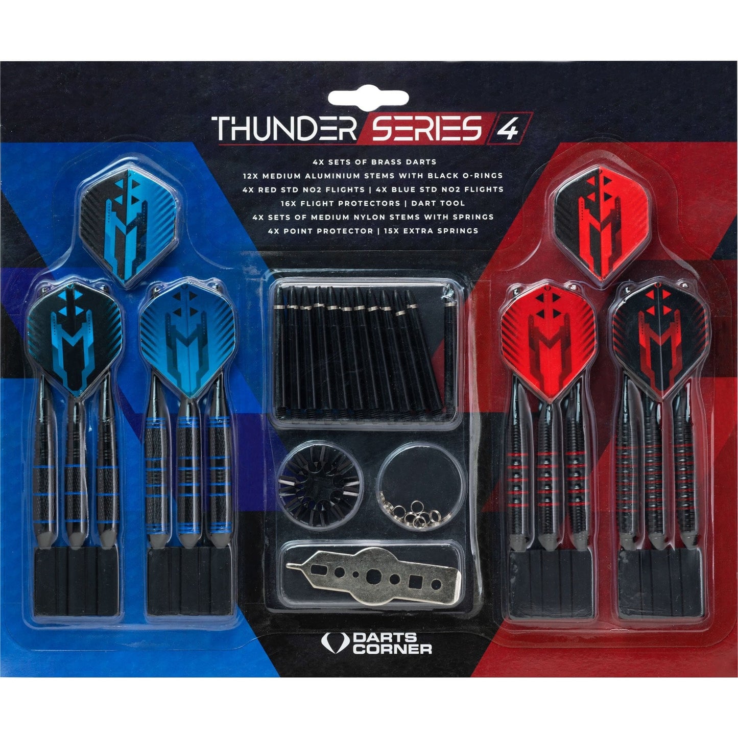 Darts Corner - Thunder Series 4 - Steel Tip Brass - 4 Sets Darts - Blue & Red - 21g 22g 23g 24g 23g