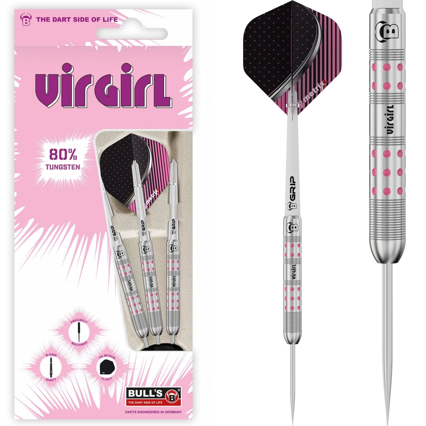 BULL'S Virgirl VR1 Darts - Steel Tip - 80% Tungsten - Dot Grip 21g