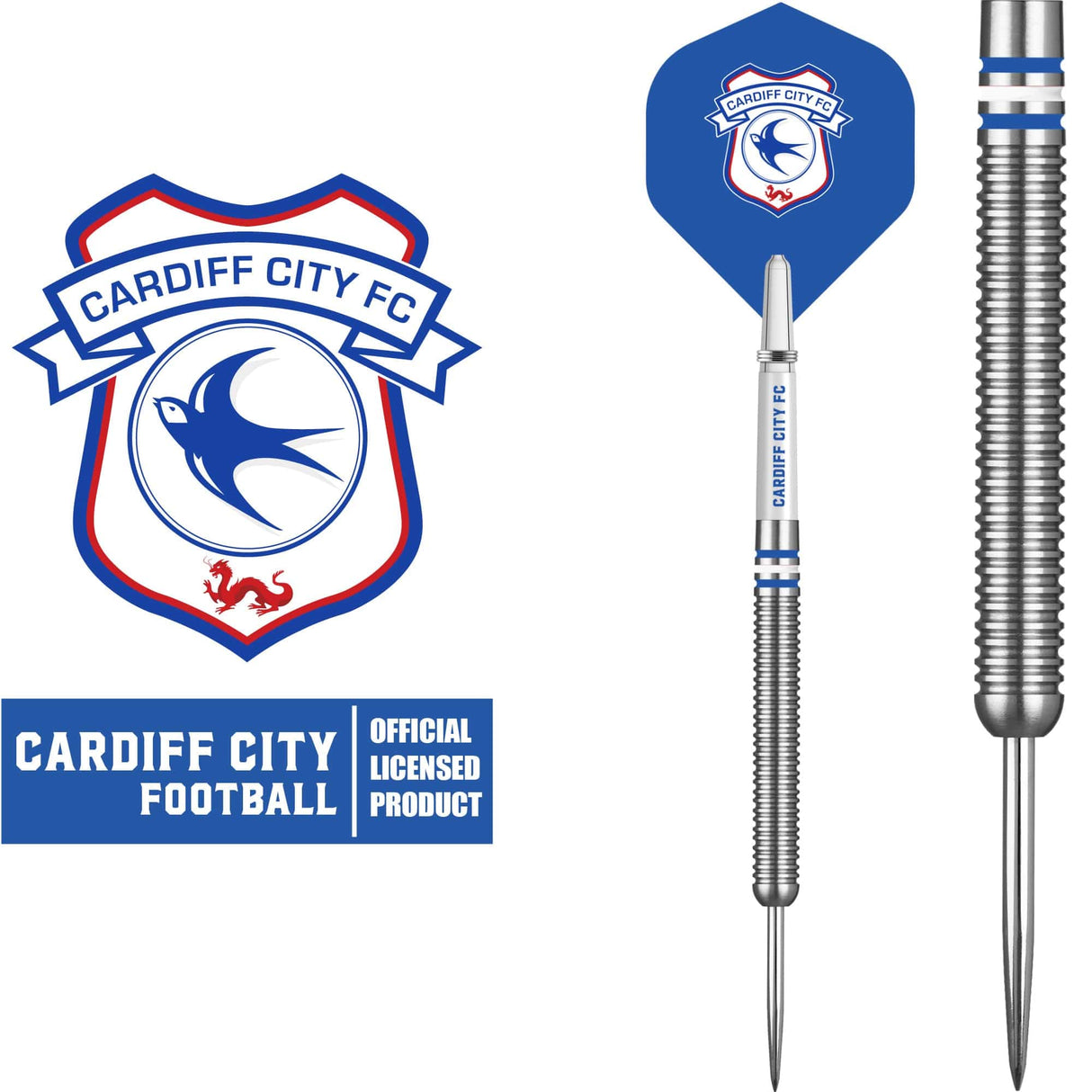 Cardiff City FC - Official Licensed - Steel Tip Darts - Tungsten - 24g 24g
