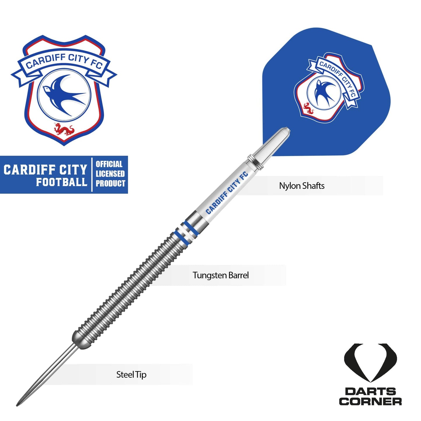 Cardiff City FC - Official Licensed - Steel Tip Darts - Tungsten - 24g 24g