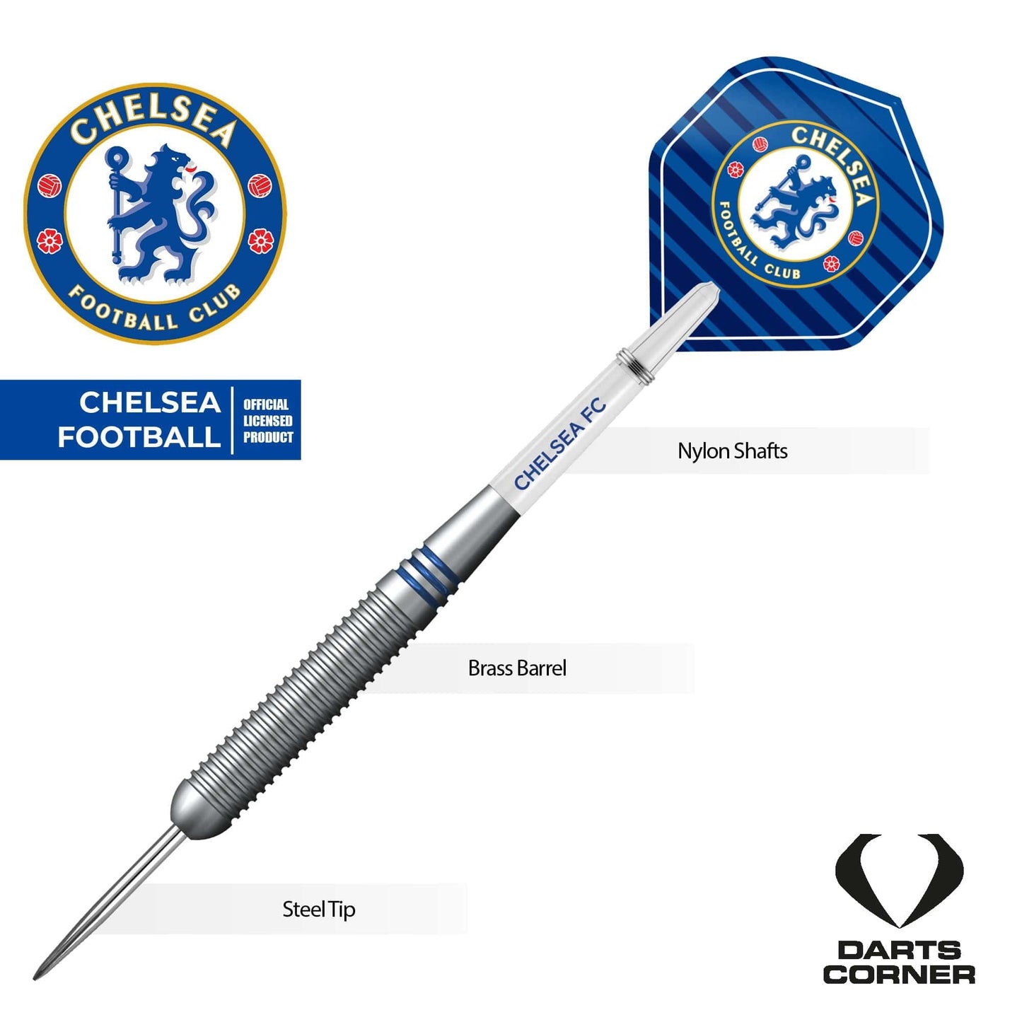 Chelsea Football Darts - Steel Tip Brass - Official Licensed - Chelsea FC - 22g
