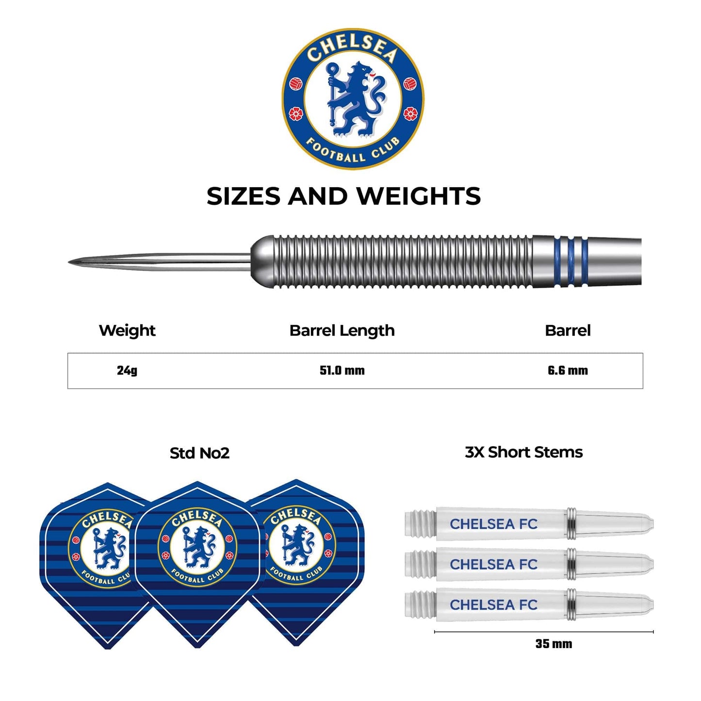 Chelsea Football Darts - Steel Tip Tungsten - Official Licensed - Chelsea FC - 24g