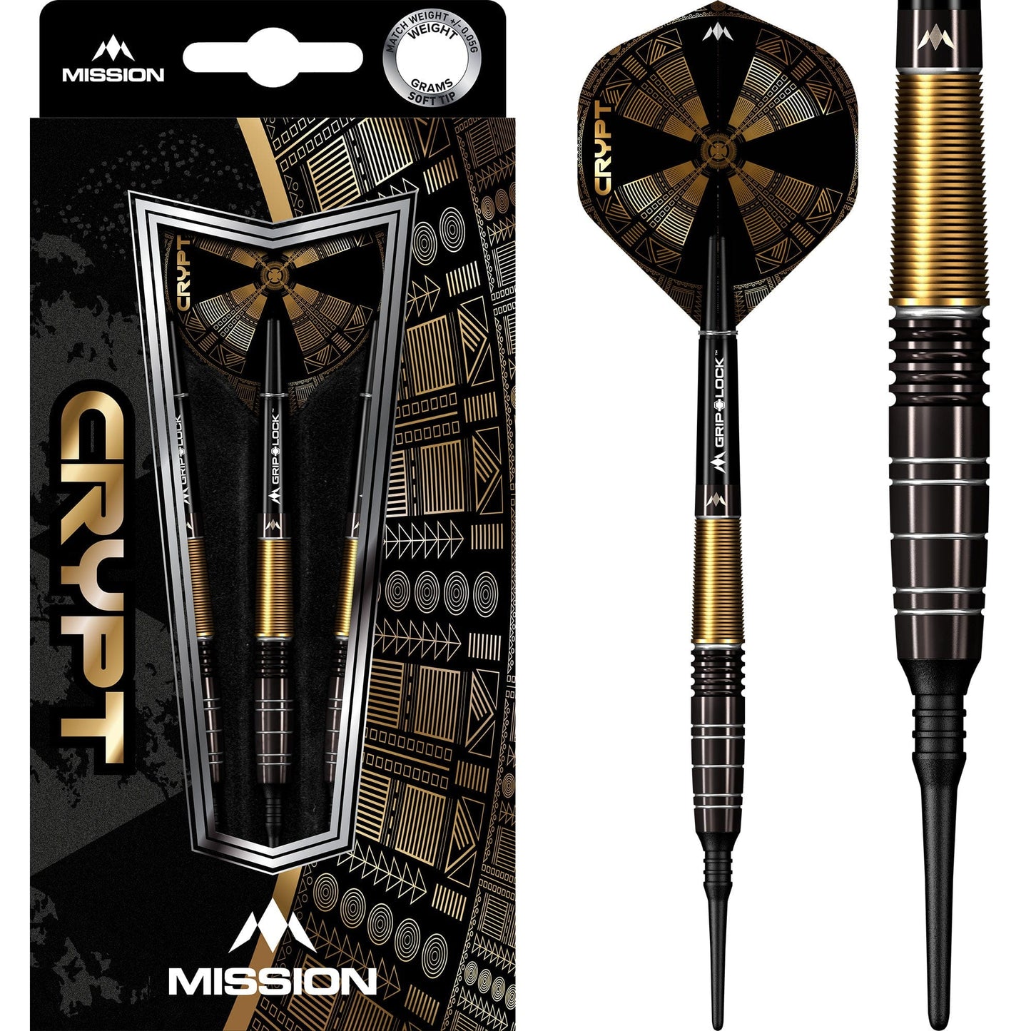 Mission Crypt Darts - Soft Tip - M1 - Black & Gold 20g