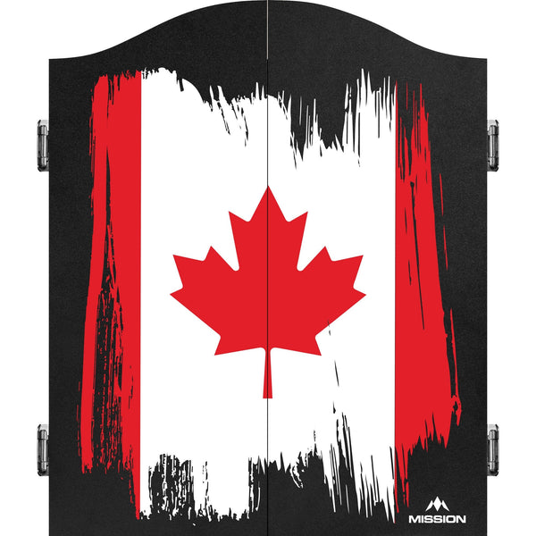 Mission Dartboard Cabinet - Canada Design - Black - Maple Leaf - Flag