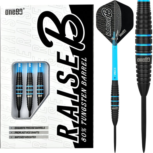One80 Raise B Darts - Steel Tip - Black - Aqua Blue Rings 21g