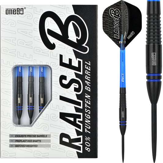 One80 Raise B Darts - Steel Tip - Black - Blue Rings 21g