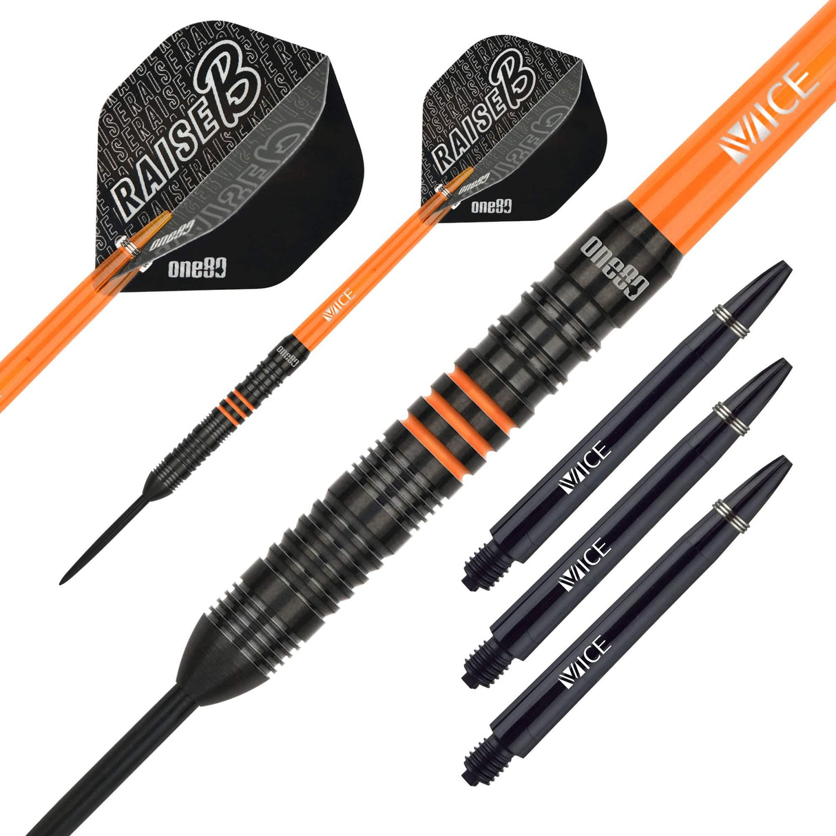 One80 Raise B Darts - Steel Tip - Black - Orange Rings