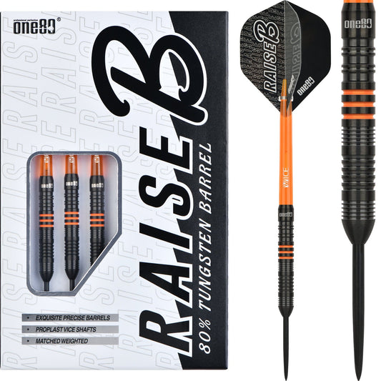 One80 Raise B Darts - Steel Tip - Black - Orange Rings 21g