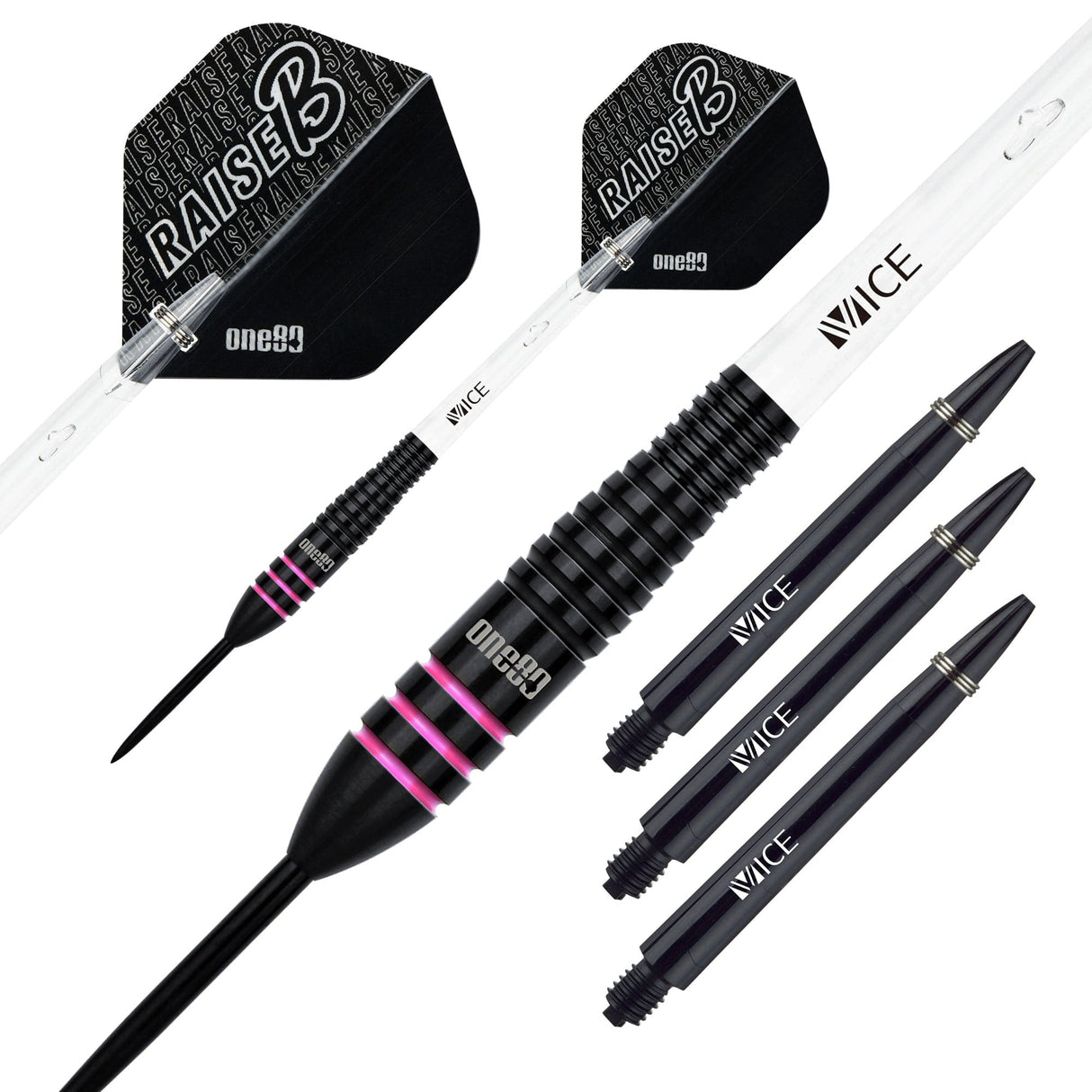 One80 Raise B Darts - Steel Tip - Black - Pink Rings
