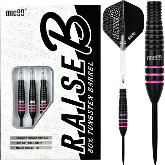 One80 Raise B Darts - Steel Tip - Black - Pink Rings 21g