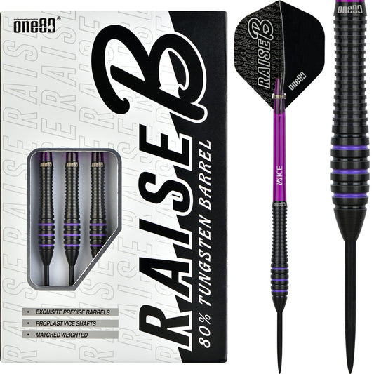 One80 Raise B Darts - Steel Tip - Black - Purple Rings 21g