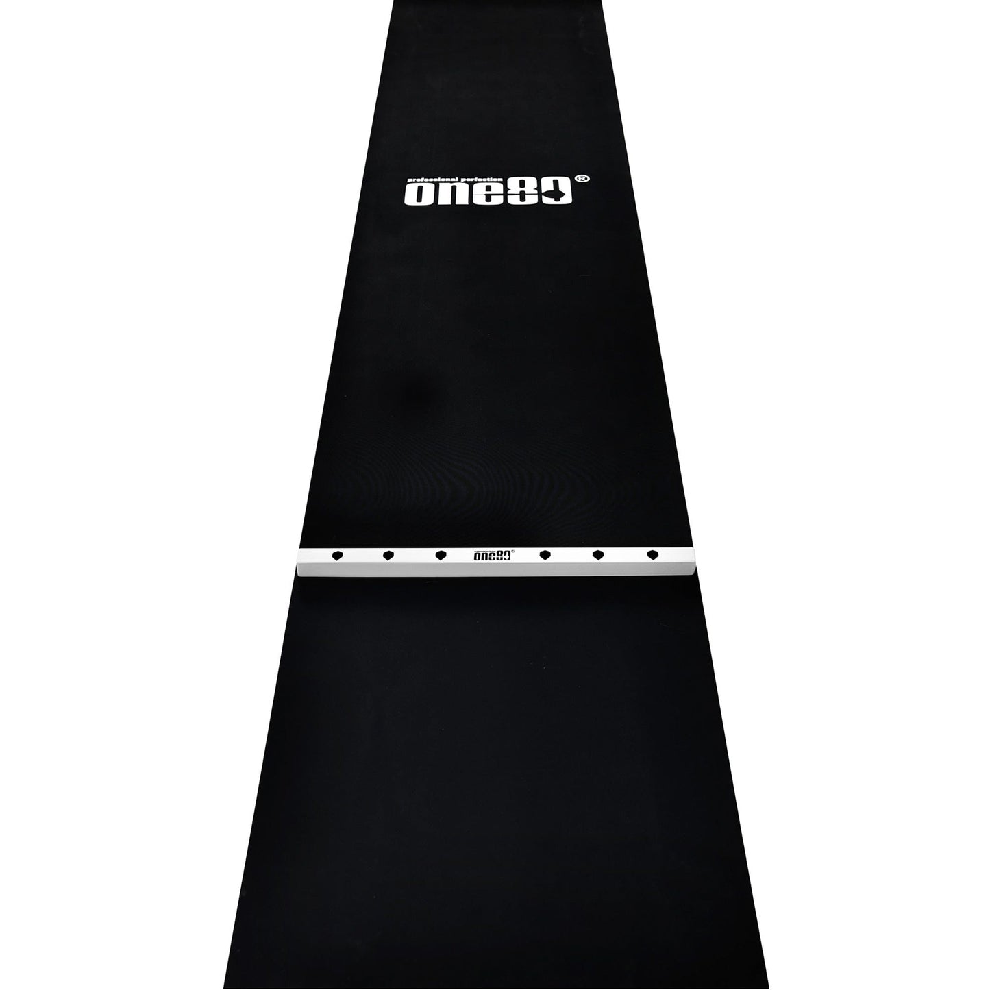 One80 Rubber Dart Mat with Oche - Floor Protection - Black - 300x62cm - Slim White