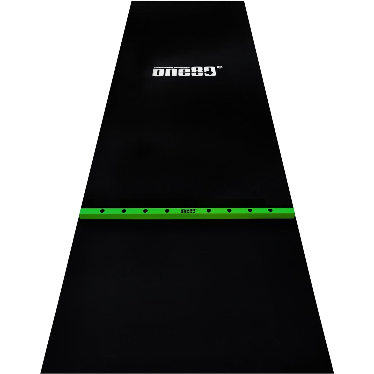 One80 Rubber Dart Mat with Oche - Floor Protection - Black - 300x90cm - Wide Green