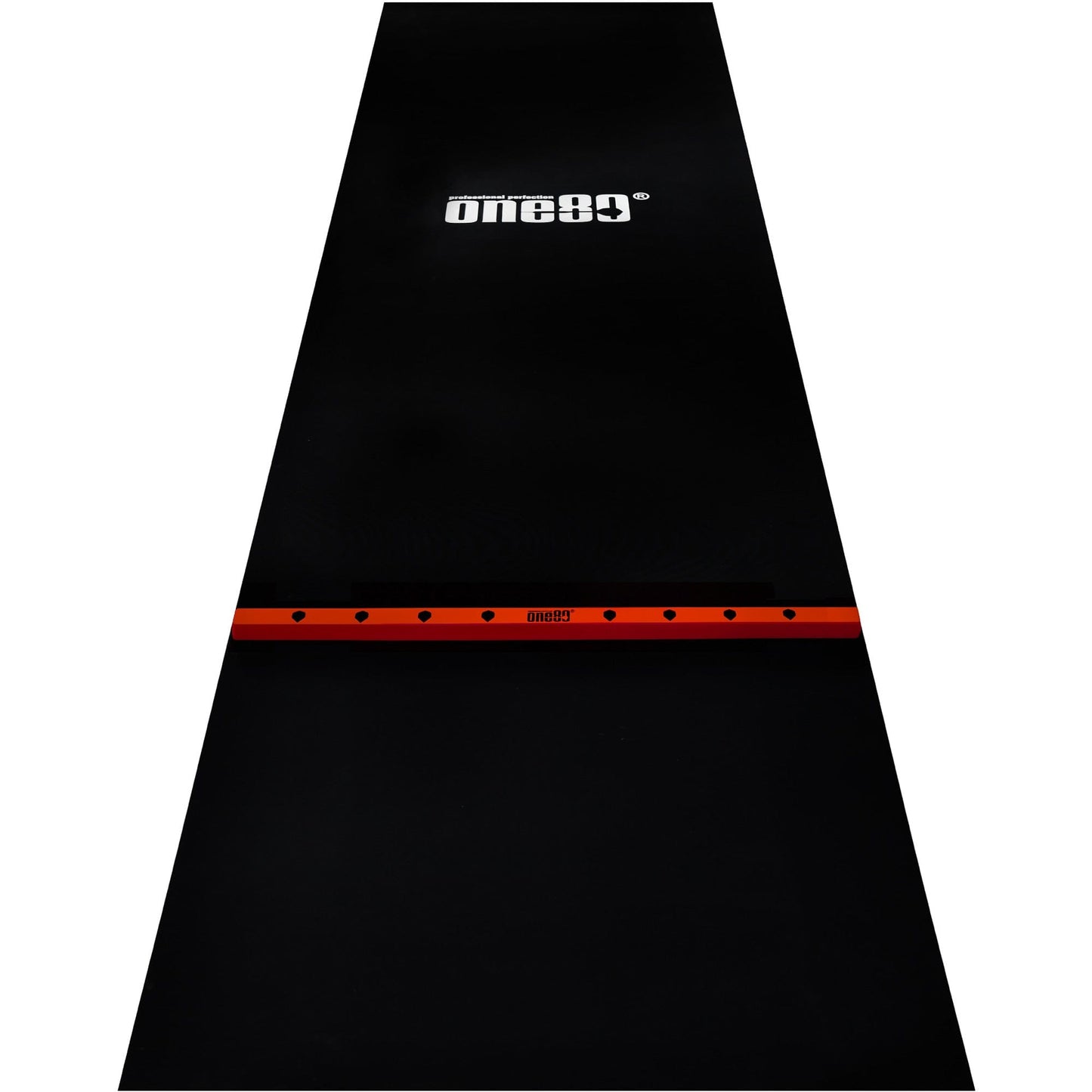 One80 Rubber Dart Mat with Oche - Floor Protection - Black - 300x90cm - Wide Red