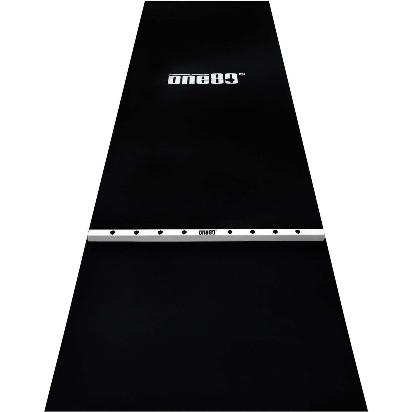 One80 Rubber Dart Mat with Oche - Floor Protection - Black - 300x90cm - Wide White
