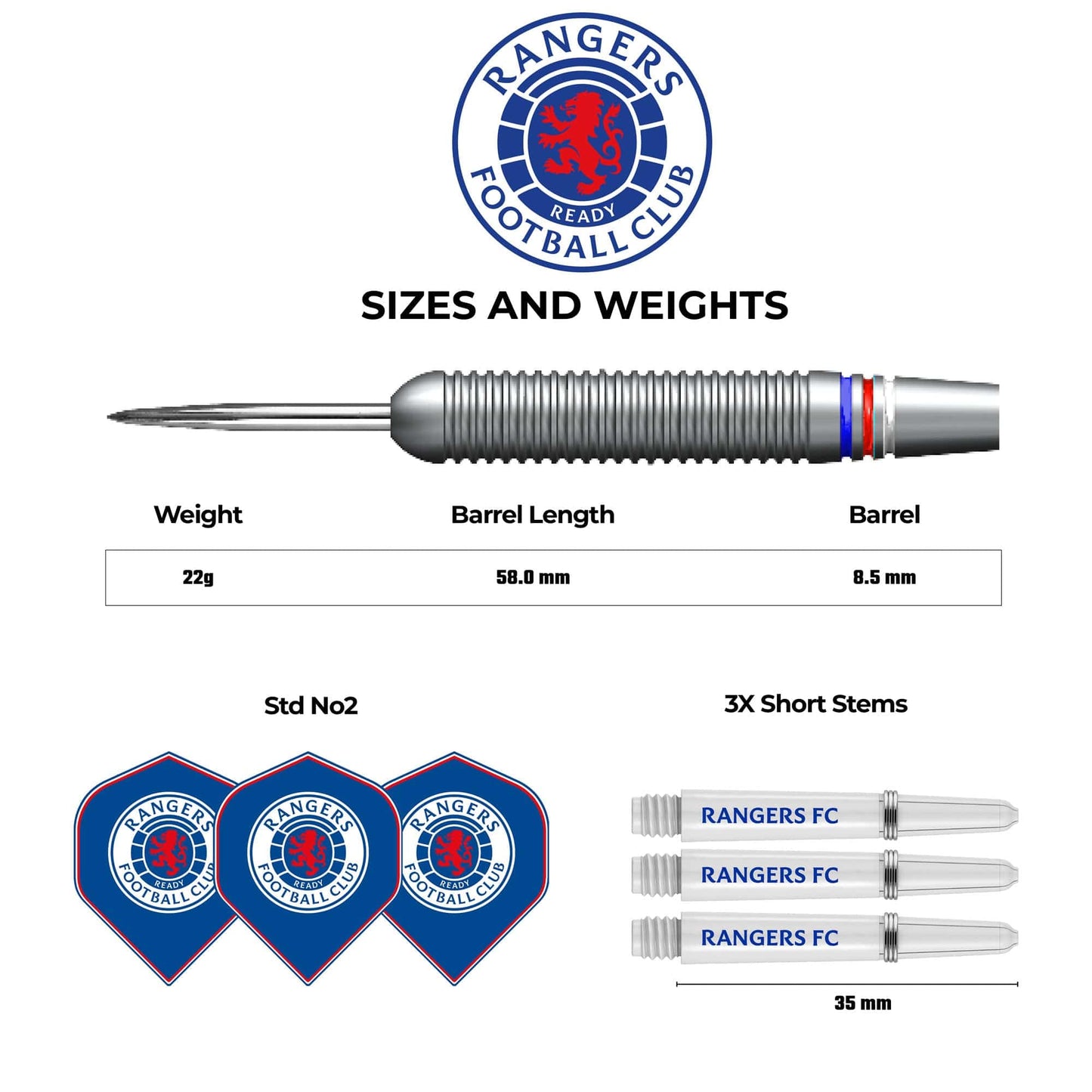 Rangers FC Darts - Steel Tip Brass - Official Licensed - RFC - 22g 22g