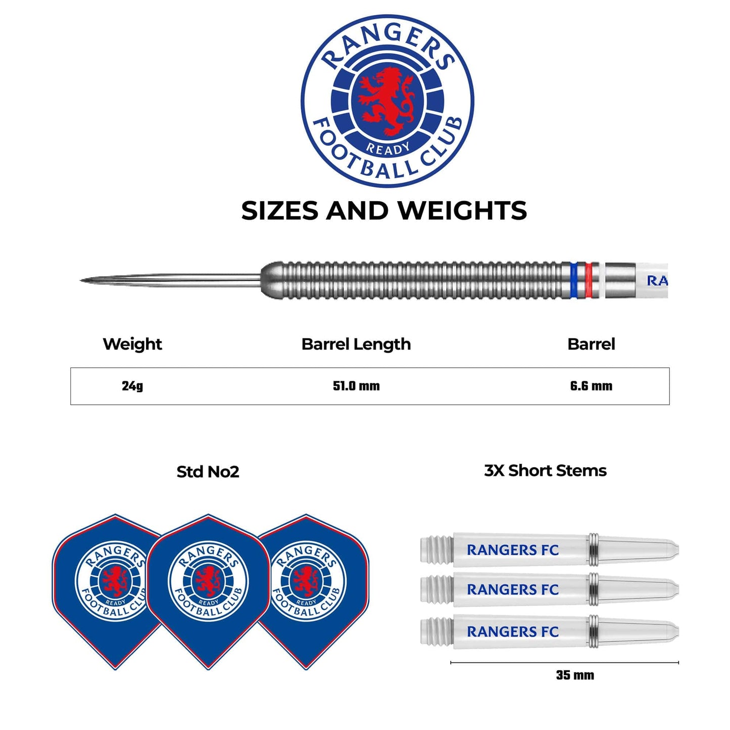 Rangers FC Darts - Steel Tip Tungsten - Official Licensed - RFC - 24g 24g