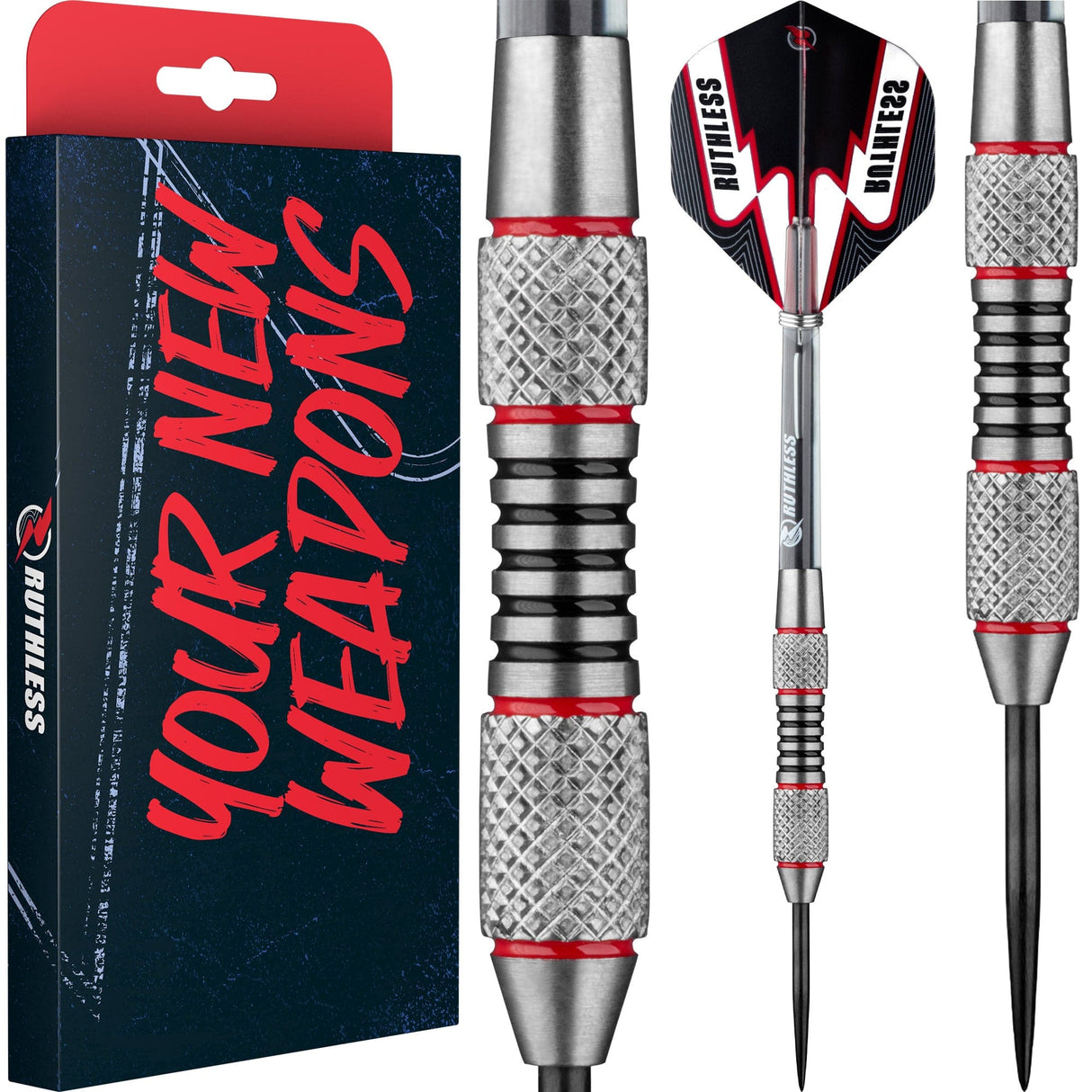 Ruthless Scallop Darts - Steel Tip - Twin Knurl - Black & Red - 21g 21g