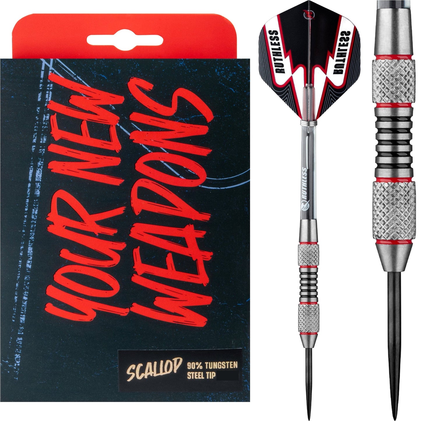 Ruthless Scallop Darts - Steel Tip - Twin Knurl - Black & Red - 21g 21g