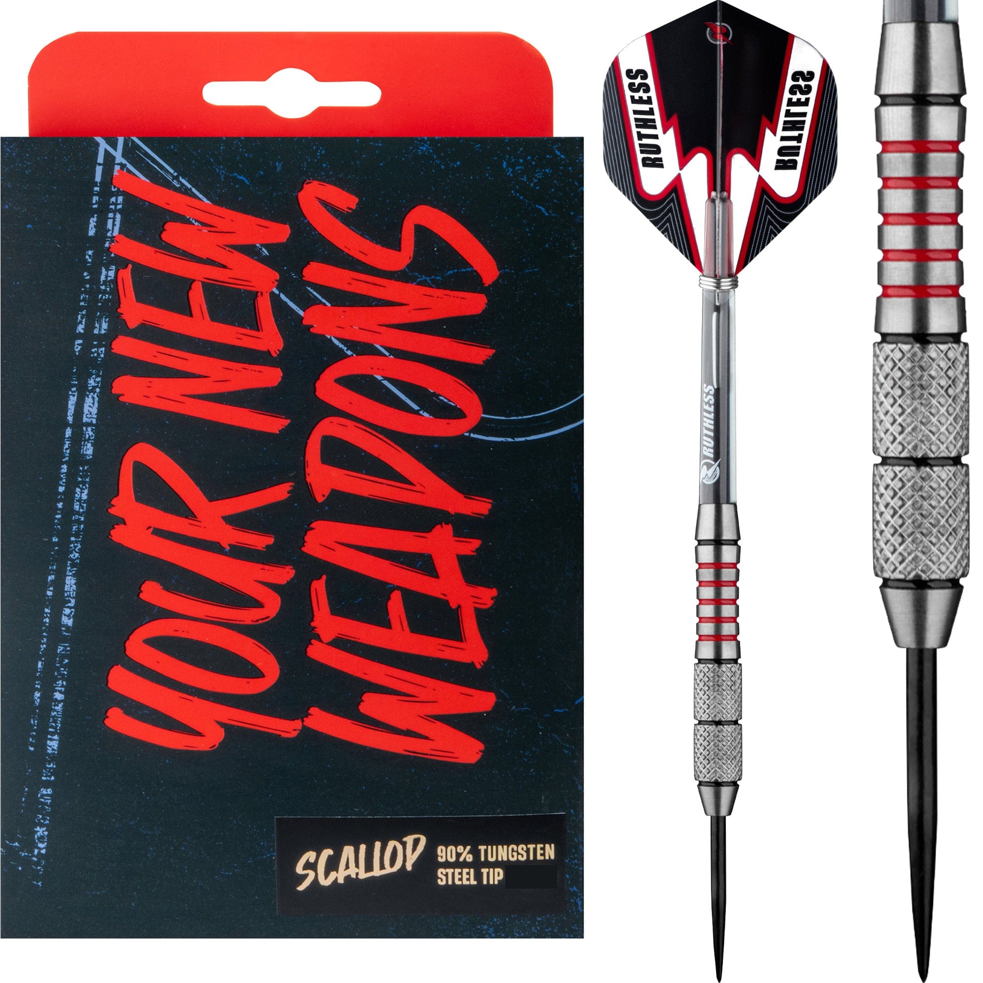Ruthless Scallop Darts - Steel Tip - Front Knurl - Black & Red - 23g