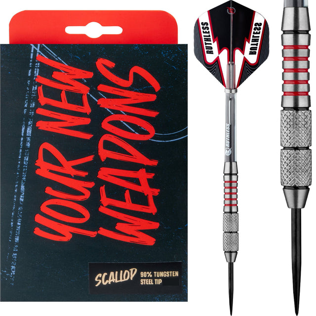 Ruthless Scallop Darts - Steel Tip - Front Knurl - Black & Red - 23g 23g
