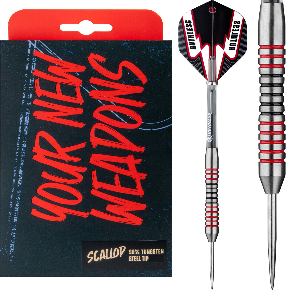 Ruthless Scallop Darts - Steel Tip - Ringed - Black & Red - 26g 26g