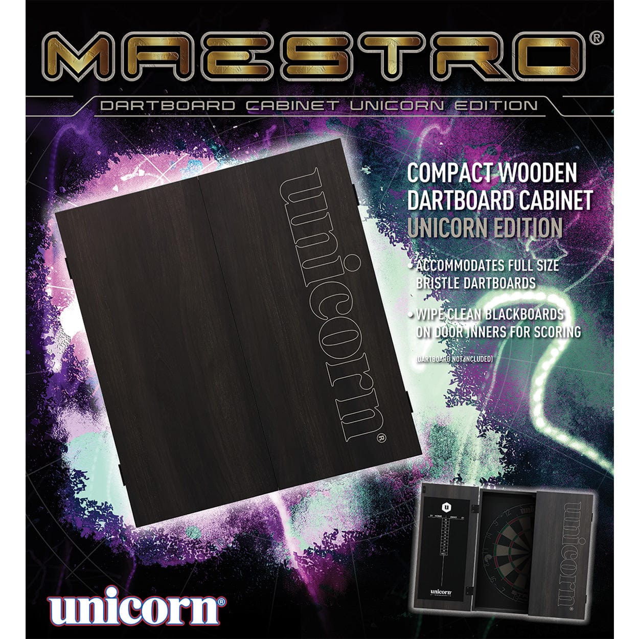 Unicorn Dartboard Cabinet - Maestro - Square - Unicorn Logo