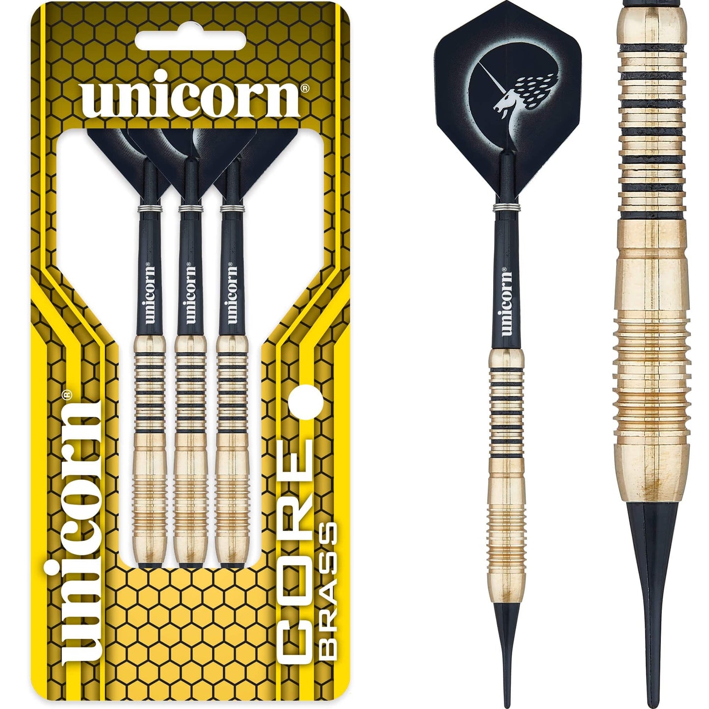 Unicorn Core Brass Darts - Soft Tip - Style 2 - Brass 16g