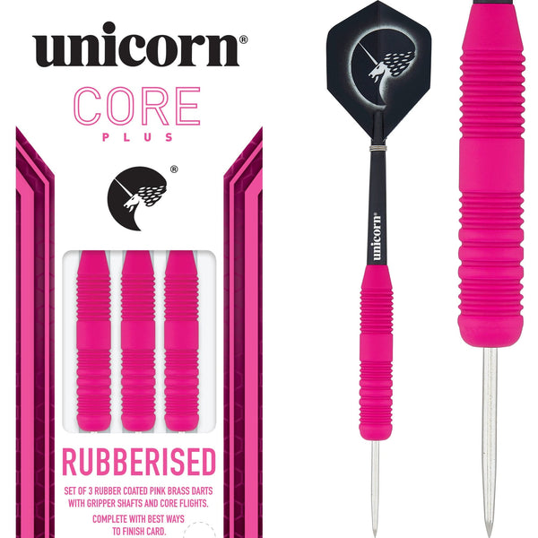 Unicorn Core Plus Win Darts - Steel Tip Brass - Rubberised Pink