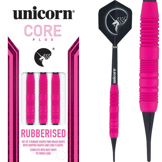 Unicorn Core Plus Win Darts - Soft Tip Brass - Rubberised Pink 17g